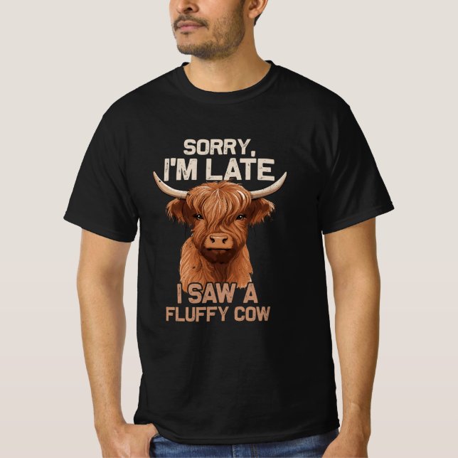 Förlåt att jag såg Fluffy Cow Scottish Highland C T Shirt (Framsida)