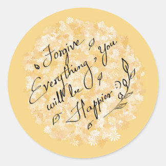 Förlåt och vara lycklig blommigt minimalt runt klistermärke