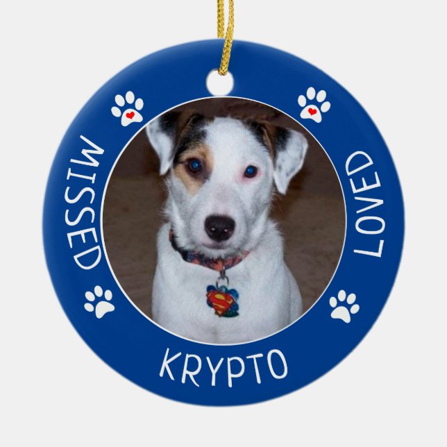 Förlorad| Anpassningsbar Hund Memorial Julgransprydnad Keramik (Framsidan)