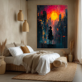 Förlorad i det samtida expressionistiska stadsland canvastryck