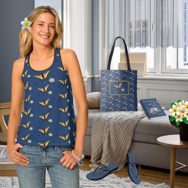 Förlorad i en fyradikt av Adiela Akoo - Fjärilstas Tygkasse (Lost in a Quatrain Poetry Memoir, Charm Bracelet, Butterfly Tank, Tote & Flip Flops by Adiela Akoo)