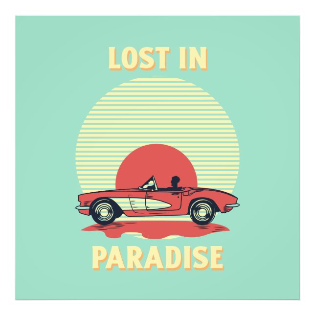Förlorad i paradiset – Retro cabriolet solnedgång  Fototryck (Framsidan)