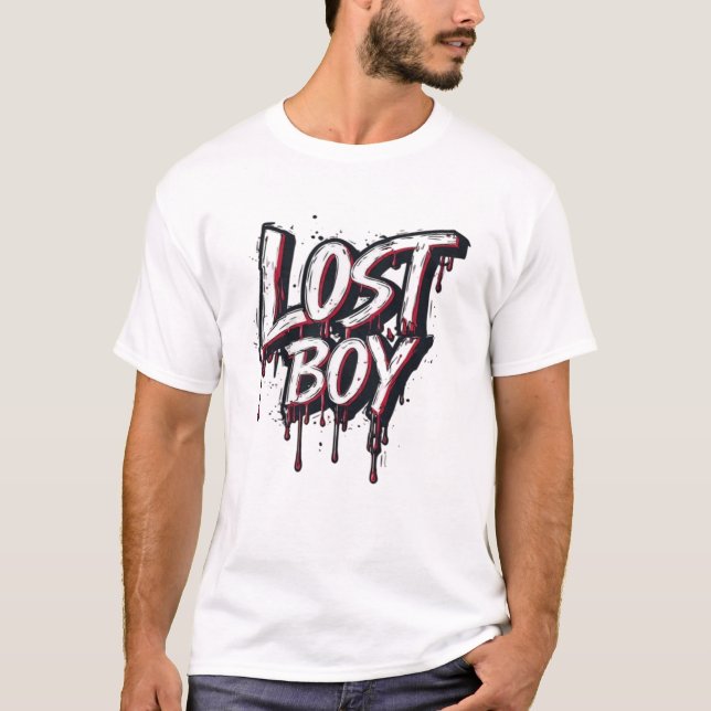 Förlorad Pojke Droppande Graffiti Typografi Grafik T Shirt (Framsida)