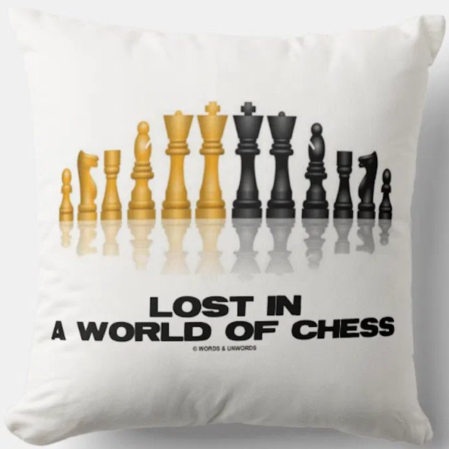 Förlorade i en värld av schacket (den kudde (Memorable throw pillow for any avid chess player who is frequently "Lost In A World Of Chess")