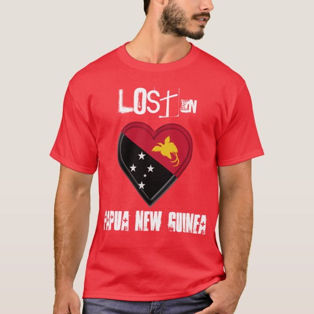 Förlorade i Papua Nya Guinea flaggahjärta T Shirt (Framsida)