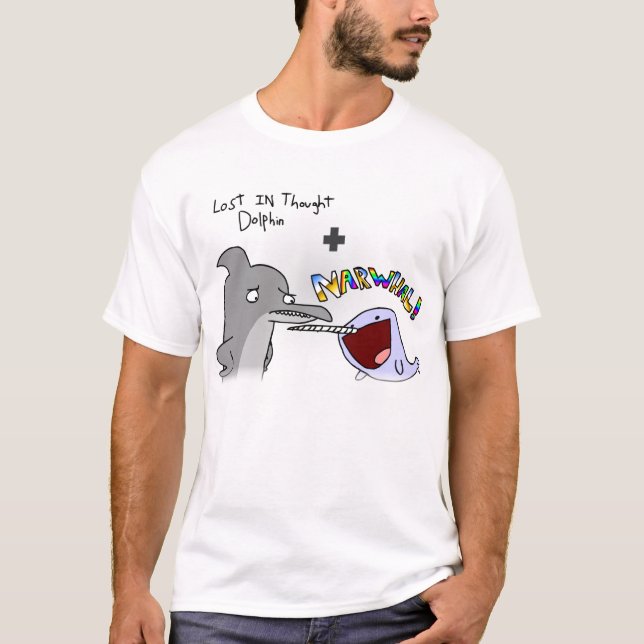 Förlorade i tankedelfin + Narwhal skjorta Tee (Framsida)