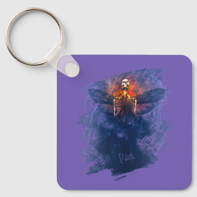 Förlossning. Skeleton med vingar stigning upp Nyckelring (Framsida)