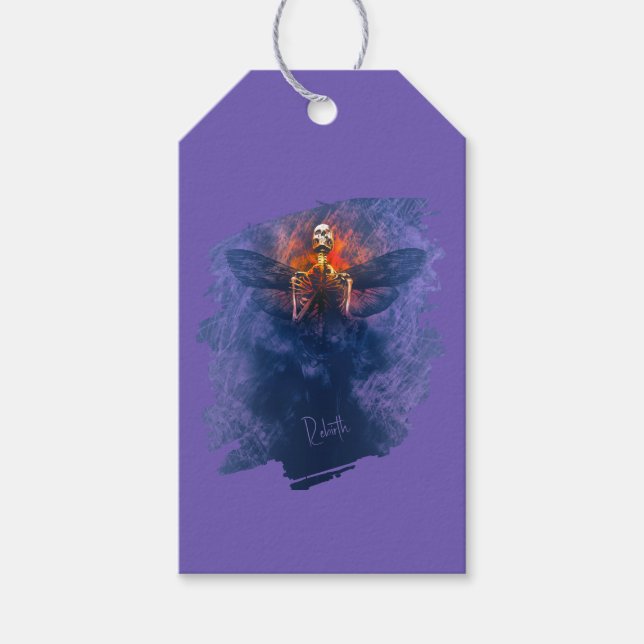 Förlossning. Skeleton med vingar stigning upp Presentetikett (Framsidan)