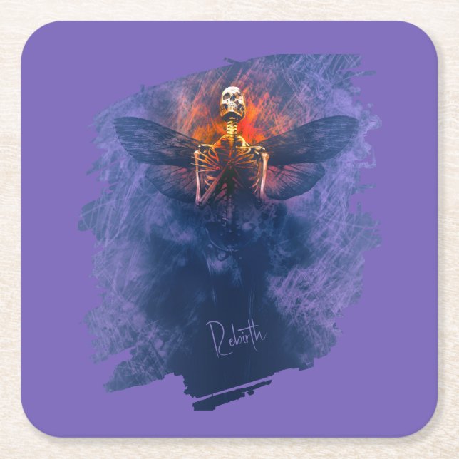 Förlossning. Skeleton med vingar stigning upp Underlägg Papper Kvadrat (Framsidan)