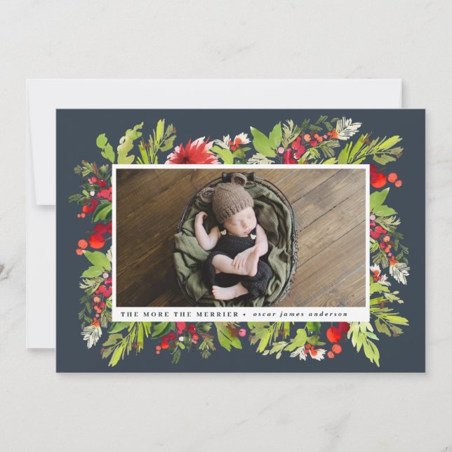 Förlossningsannonsering för Watercolor foliekristm Julkort (Framsida)