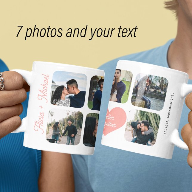 Förlovade par 7 fotokollage tillsammans bättre kaffemugg (Skapare uppladdad)
