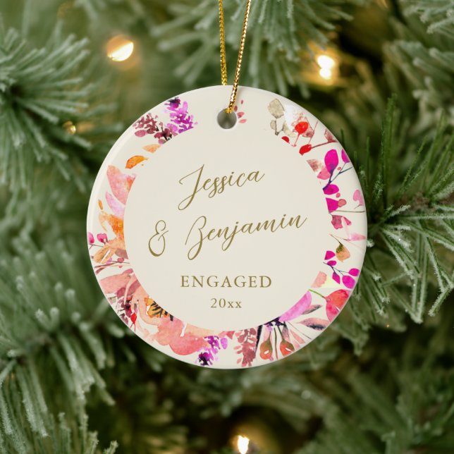 Förlovade pars namn Rosa Blommig Jul Julgransprydnad Keramik (Träd)