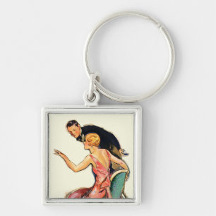 Förlovat koppla ihop fyrkantig silverfärgad nyckelring