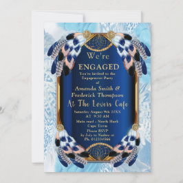 Förlovning av exotiska halvmånsblå tonfjädrar inbjudningar