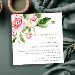 FÖRLOVNING AV FAST ROSA BLOMMIGT PEONY WATERCOLOR INBJUDNINGAR