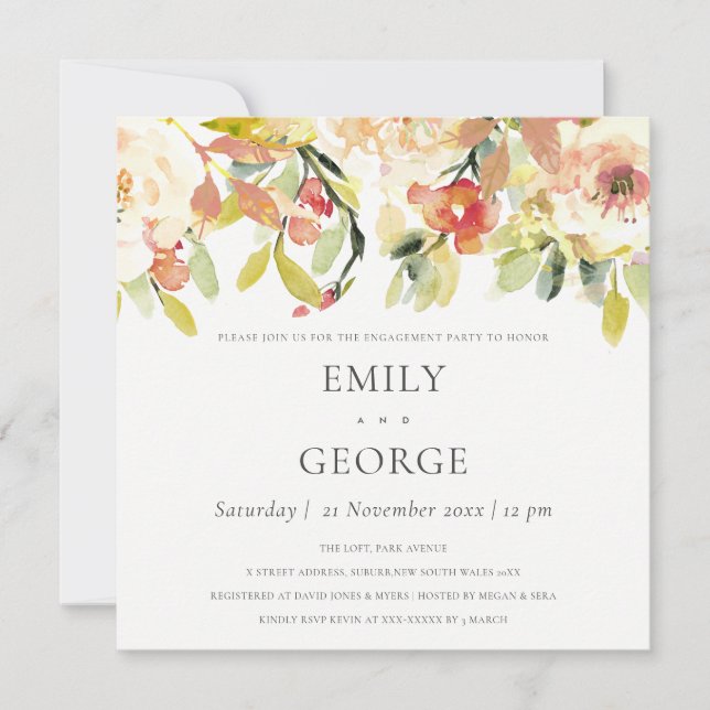 FÖRLOVNING AV MJÖLKVATTENFÄRGBLOMMIGT FÖR  PEACH-R INBJUDNINGAR (Framsida)