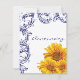 Förlovning av ornat Royal, blått och Gult, solblom Meddelande