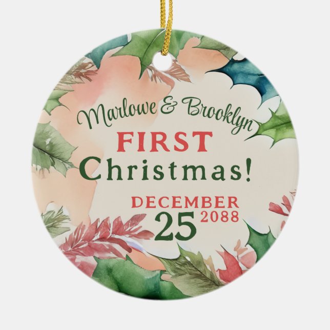 Förlovning av Red and Grönt-Helgdag Julgransprydnad Keramik (Framsidan)