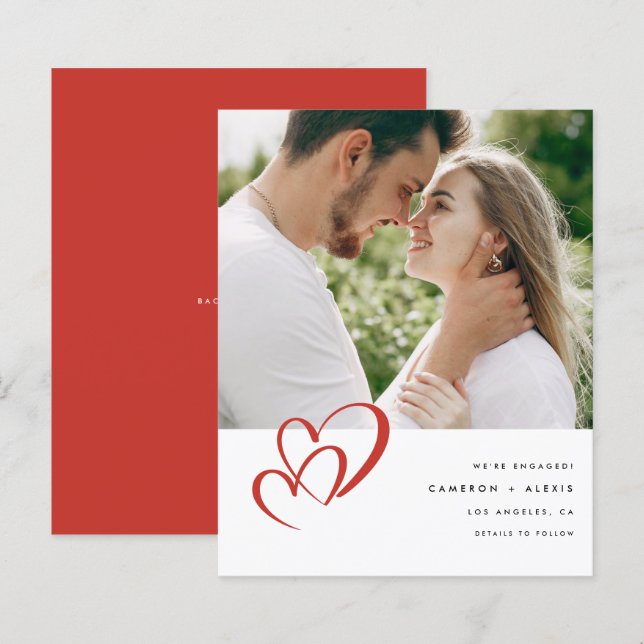 Förlovning av Red Dubbla Heart Photo (Fram/baksida)