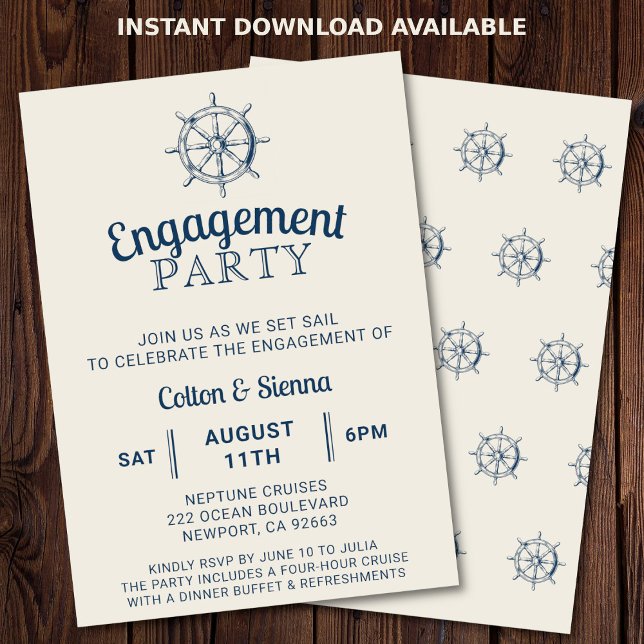 Förlovning Boat Party Frakts Wheel Nautical Inbjudningar (Nautical engagement party invitation)