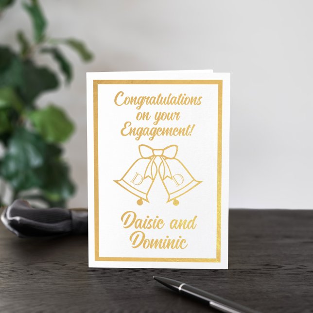 Förlovning Bröllop Klockor Grattis Foil Card Folierat Kort (Wedding bells on the horizon for the newly engaged couple. Just add their names and a message)