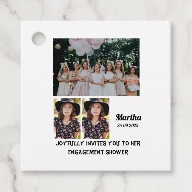 Förlovning dusch Anpassningsbar 3 Fotokollage Gåvor Etiketter (Framsida)