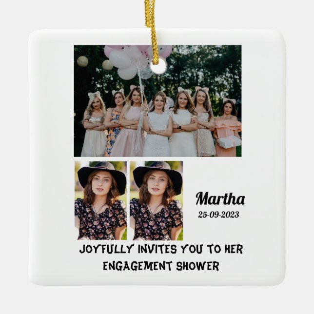 Förlovning dusch Anpassningsbar 3 Fotokollage Julgransprydnad Keramik (Framsida)