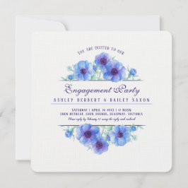 Förlovning för blå anemonfärgad blommigt inbjudningar