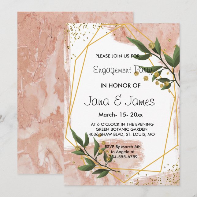 Förlovning för den moderna Blommigten om Elfenbens Inbjudningar (Fram/baksida)