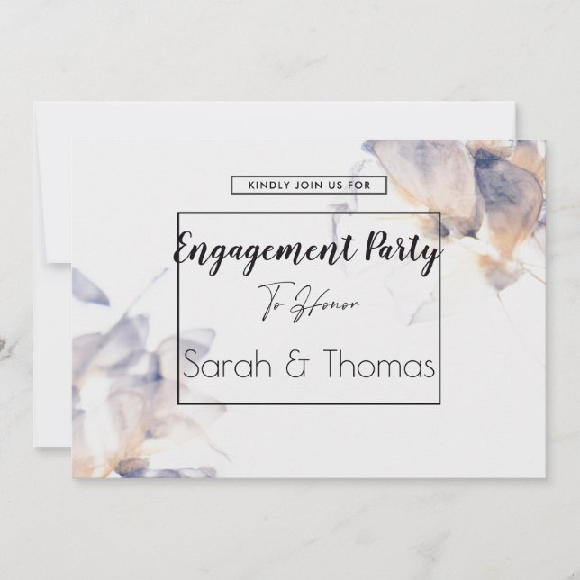 FÖRLOVNING FÖR ELEGANT AV VIT- OCH BLUE PATELE-BLO INBJUDNINGAR (Framsida)