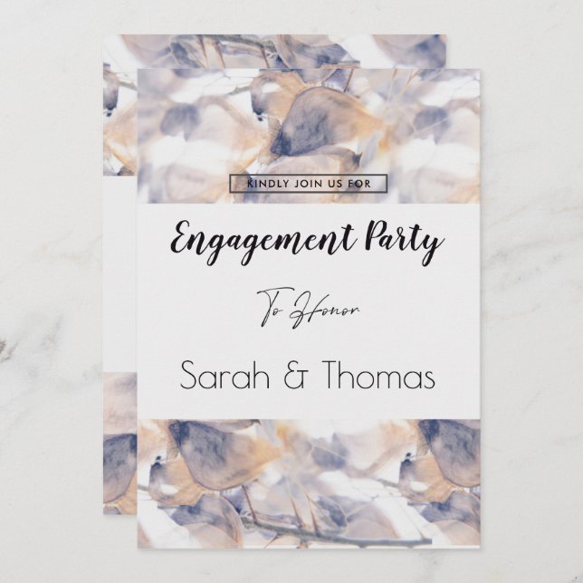 FÖRLOVNING FÖR ELEGANT AV VIT- OCH BLUE PATELE-BLO INBJUDNINGAR (Fram/baksida)