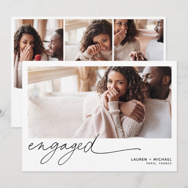 Förlovning för enkel Elegant Fotoskript QR-kod Inbjudningar (Fram/baksida)