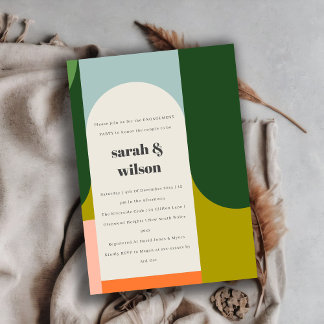 Förlovning för färgfull Groovy Retro Arch-Abstrakt Inbjudningar