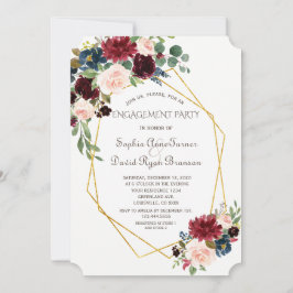 Förlovning för Guld Geometric Burgundy Blommigt Inbjudningar