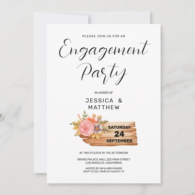 Förlovning för höstblommor och träskylt inbjudningar (Framsida)