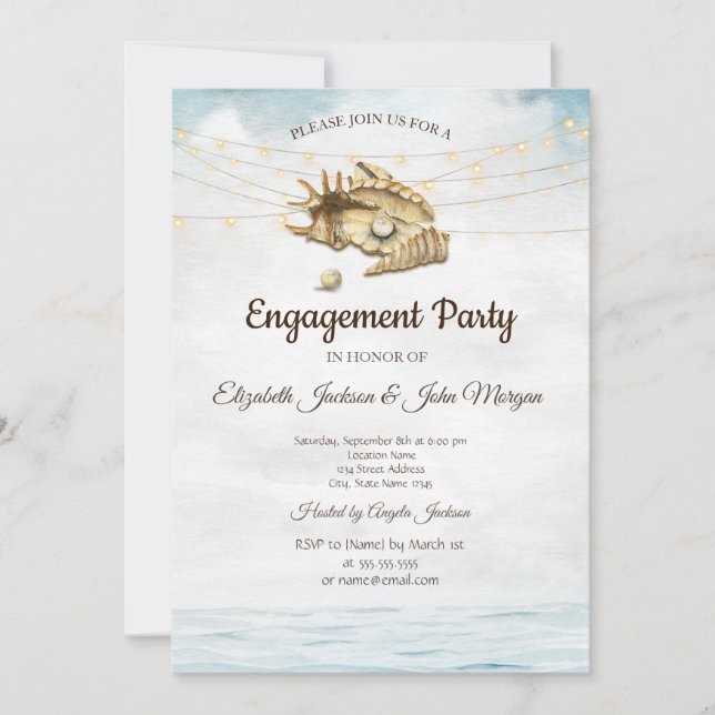 Förlovning för kontrollceller,Sea,String Ljus-skri Inbjudningar (Framsida)