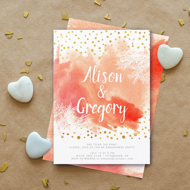 Förlovning för korallrev av vattenfärg stänk- inbjudningar (Skapare uppladdad)