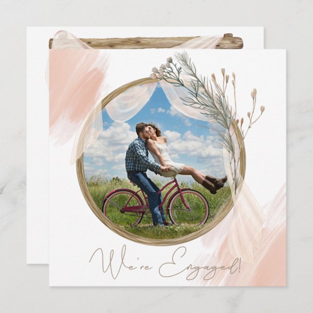 Förlovning för Modern Boho Rosa Elegant Blommigt  (Fram/baksida)