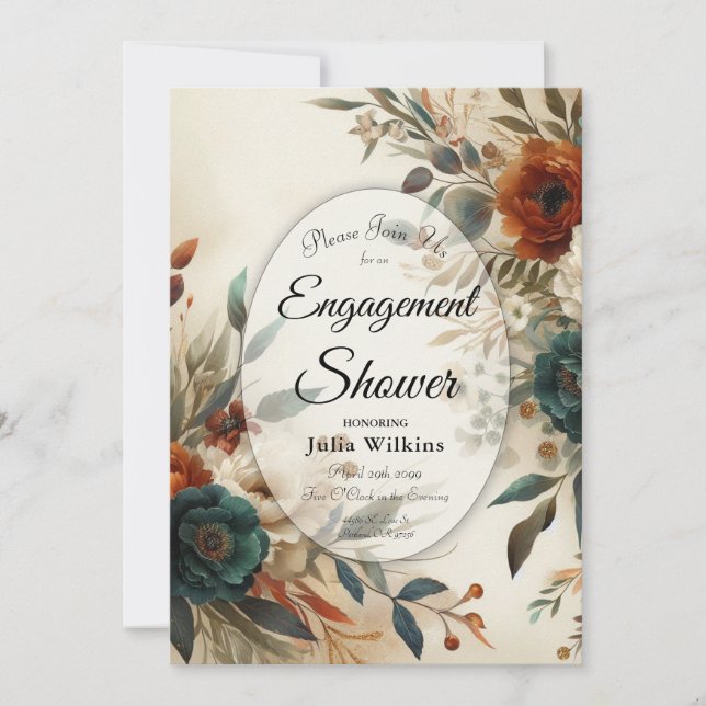 Förlovning för orange och blå blommor inbjudningar (Framsida)
