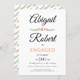 Förlovning för persikoblommor, handskriven typogra inbjudningar