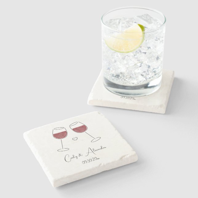 Förlovning för Red Vin Glass Bröllop Stenunderlägg (Sidan)