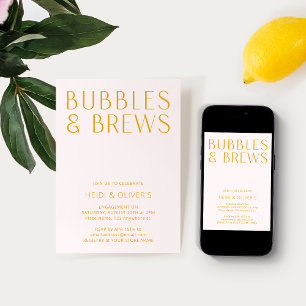 Förlovning för Rosa och Gult Bubbles & Brews Inbjudningar