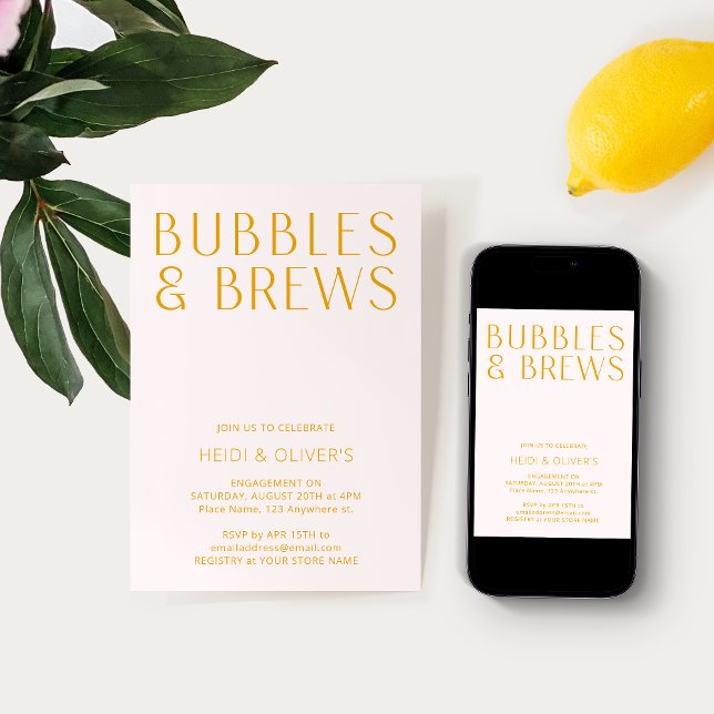 Förlovning för  Rosa och Gult Bubbles & Brews Inbjudningar (Skapare uppladdad)
