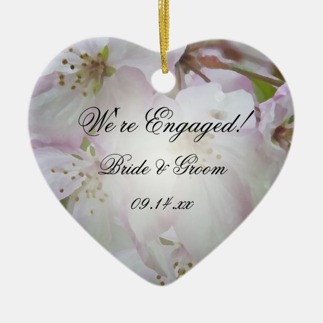 Förlovning för rosa och vitkrabbäpple-Blommar Julgransprydnad Keramik (Framsidan)