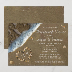 Förlovning för Seashell Heart Beach Shower-inbjudn Inbjudningar