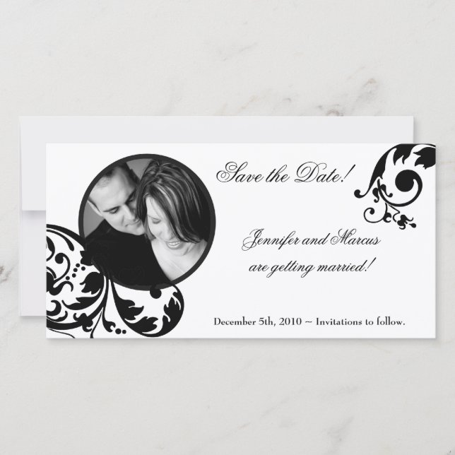 förlovning för svart vit Blommigt, 4 x 8 Spara Datumet (Framsida)