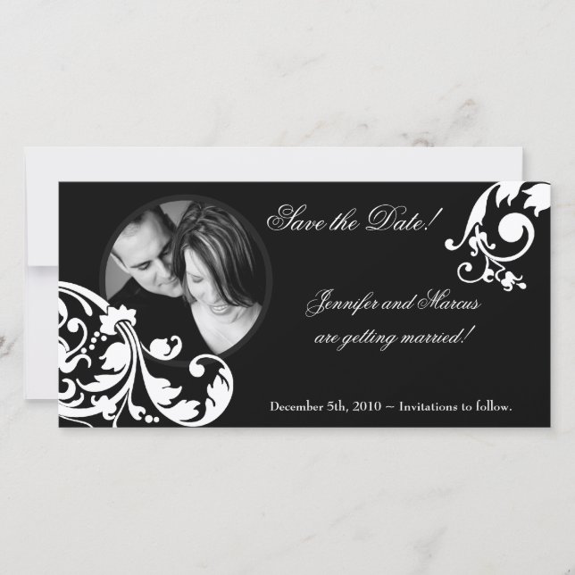 förlovning för svart vit Blommigt, 4 x 8 Spara Datumet (Framsida)