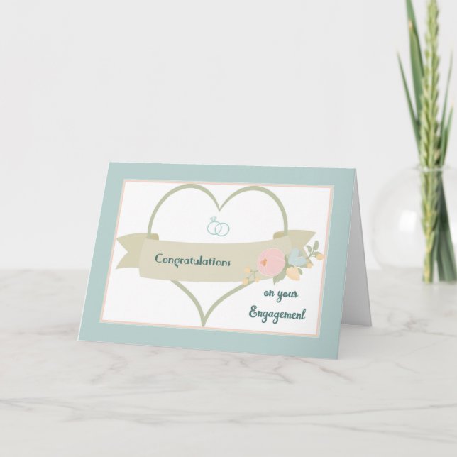 Förlovning Grattis Card Heart och Ringar Kort (Framsida)