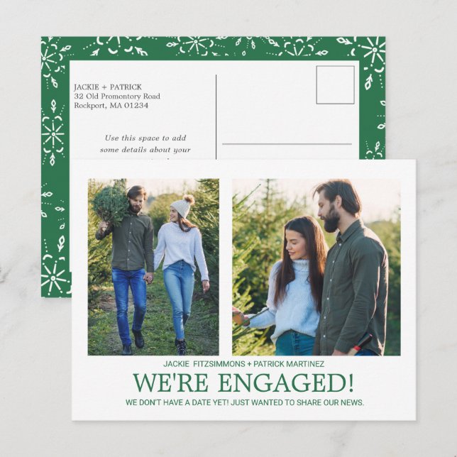 Förlovning Meddelande 2 Photo Snowflake Mönster Vykort (Fram/baksida)