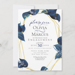 Förlovning Modern Deep Indigo Blue och Guld Inbjudningar